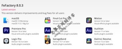 FxFactory 8.0.3 更新内容